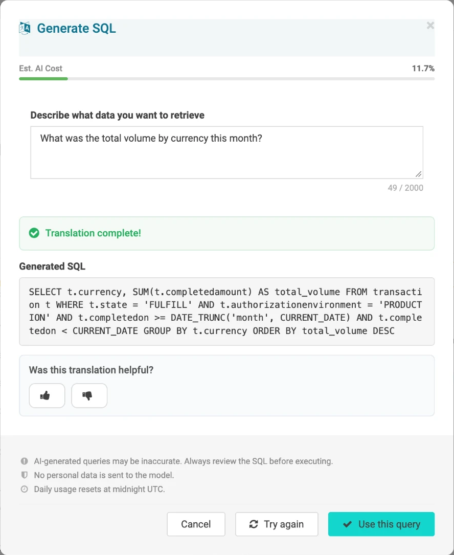 Boîte de dialogue Générer SQL
